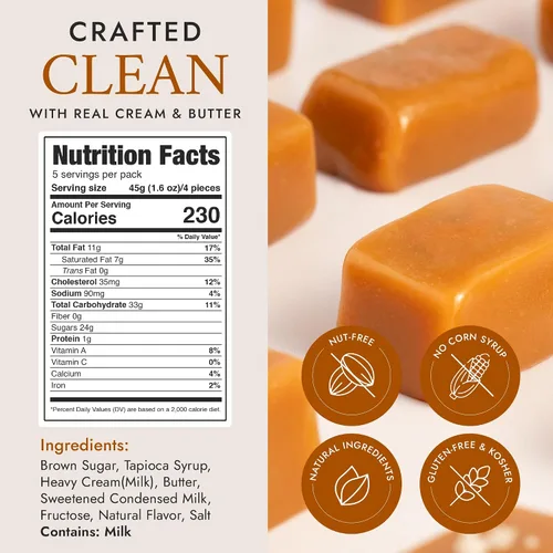Vista 2 de Béquet Caramelo – Caramelo gourmet Butterscotch – Caramelo envuelto individualmente – Hecho en Montana – Kosher (Estrella D) y sin gluten – Bolsa