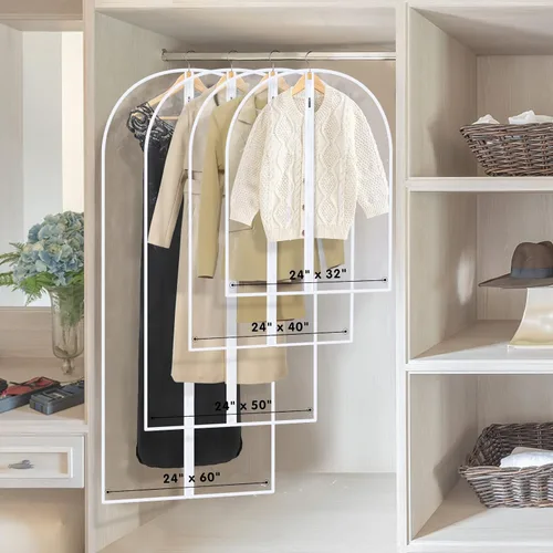 Vista 4 de SMINDER - Bolsas de ropa para colgar ropa, bolsas de plástico transparente con cremallera completa, PEVA, transpirables, ligeras