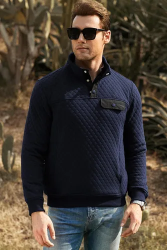 Vista 8 de JMIERR Sudadera acolchada para hombre, casual, de manga larga, cuello alto, con botones