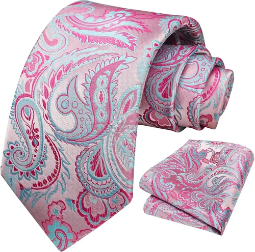 Vista 257 de HISDERN Corbatas para hombre, corbata de cachemira y bolsillo cuadrado tejido clásico floral para hombre, corbata de fiesta de boda