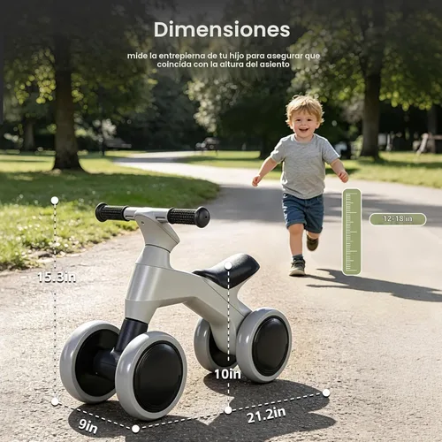 Vista 3 de Bicicleta de equilibrio para niños pequeños - Ruedas antiruido, sin pedal, anti-punta (gris)