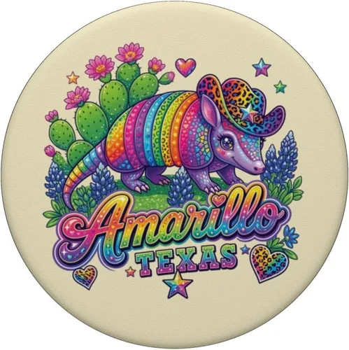 Vista 3 de Amarillo Texas Rainbow Armadillo Cowboy 80s Retro Souvenir PopSockets Adhesive PopGrip