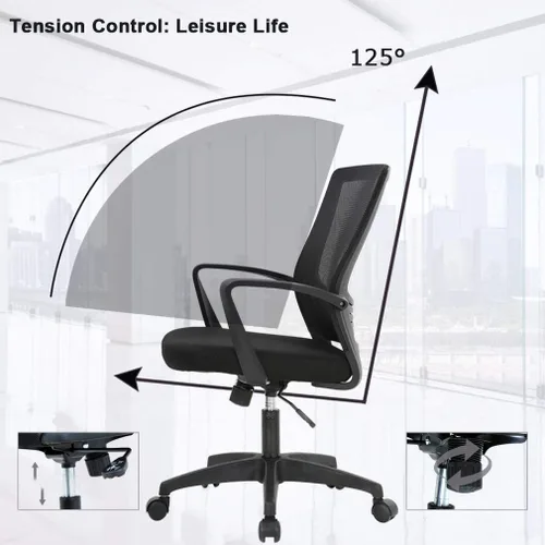 Vista 12 de Silla de escritorio de malla para computadora con brazos de apoyo lumbar, elegante silla ejecutiva moderna y giratoria con soporte lumbar Negro