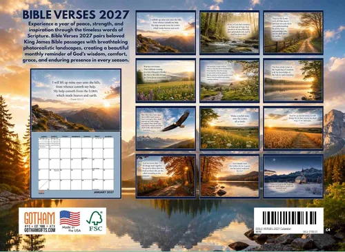 Vista 2 de Calendario cristiano 2027 con escritura bíblica religiosa, calendario mensual de pared, 12 meses Citas de la Biblia