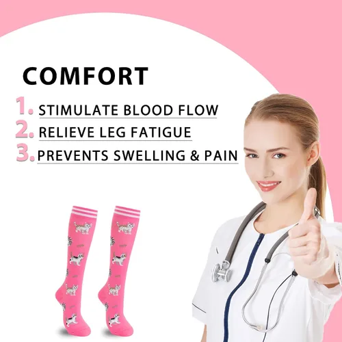 Vista 5 de fenglaoda Calcetines de compresión para mujeres y hombres, 6 pares, hasta la rodilla, mejor apoyo para correr, viajar, vuelo, enfermera