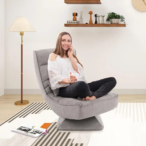 Vista 5 de Giantex Silla giratoria ajustable para el suelo, silla de videojuegos de 5 posiciones con base giratoria, marco de acero, almohada lumbar de masaje
