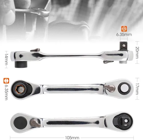 Vista 6 de Mini llave de trinquete de enchufe rápido de 1/4 pulgadas Varilla Destornillador Llave de punta doble