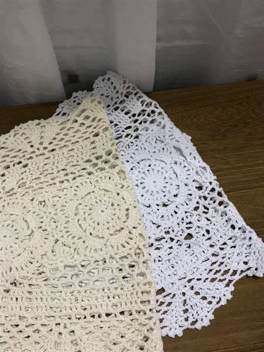 Vista 6 de Damanni Tapete ovalado de algodón hecho a mano con encaje de ganchillo, 12 x 24 pulgadas, color beige