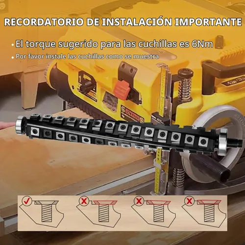 Vista 6 de Cabezal de corte helicoidal en espiral de 13 pulgadas para cepilladora DeWalt DW735 DW735X, cabezal de corte helicoidal, 4 filas, 60 insertos