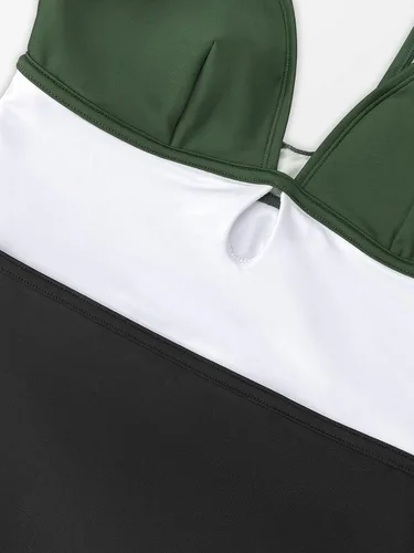 Vista 6 de CUPSHE Traje de baño de una pieza para mujer con bloques de color y abertura