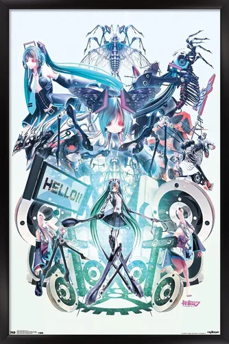 Vista 7 de Trends International Hatsune Miku - Póster de pared Hello, 14.725 x 22.375 pulgadas, versión con marco de madera tipo granero
