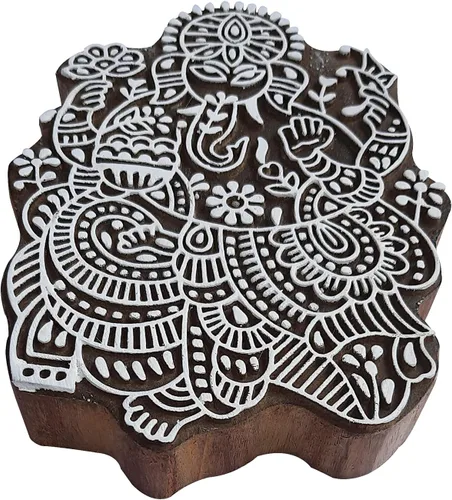 Vista 9 de Bloque de impresión con clase grande Lord Ganesha forma sello de madera grande