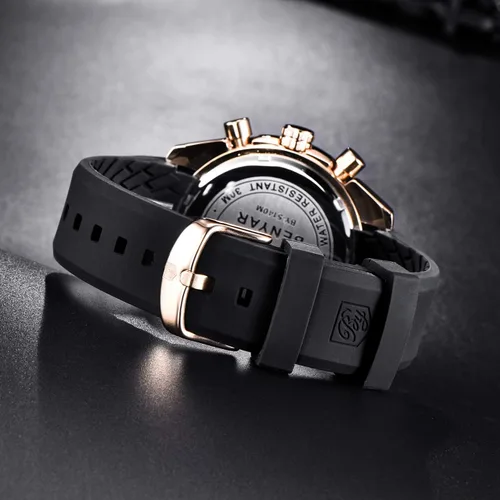 Vista 3 de BENYAR Fashion - Reloj de pulsera de cuarzo para hombre, con cronógrafo de silicona, impermeable, para negocios, casual, diseño deportivo, perfecto