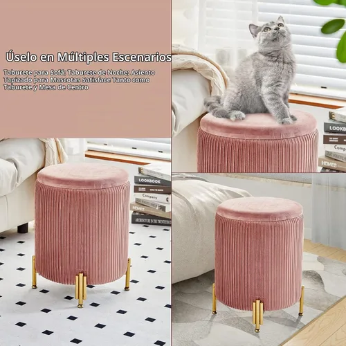 Vista 26 de Otomana de almacenamiento con patas de metal,Asiento tapizado de terciopelo Negro