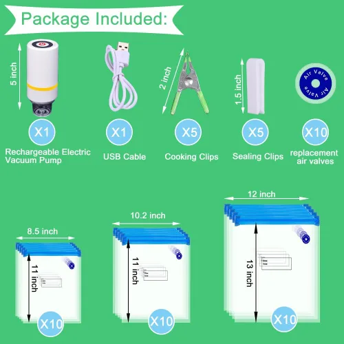 Vista 6 de Juego de 42 selladores al vacío Sous Vide, 30 bolsas reutilizables, 5 clips y clips de sellado para cocinas Anova, Joule