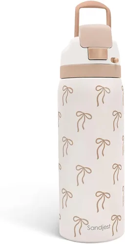 Vista 23 de Botella de agua aislada de acero inoxidable SANDJEST con pajita para deportes y viajes, la mejor tía de siempre, 946ml, regalos para mujeres, día