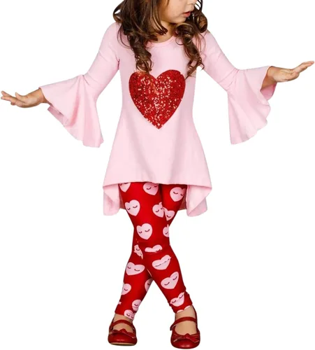 Vista 2 de TBUIALL Day Trousers Cute Girls Long Valentine's Sleeve Fashionable Set Top Baby Girls Outfits&Set 3 Month Baby Girl