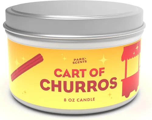 Vista 3 de Park Scents Cart of Churros Vela – Auténtico olor dulce a churros – Golosina icónica de Disney – Hecho a mano en los Estados Unidos vegano y libre