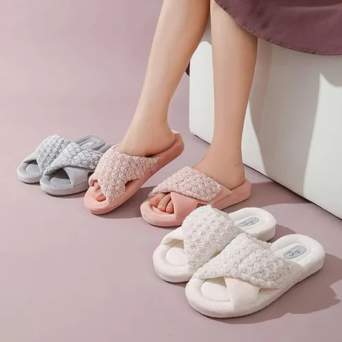 Vista 2 de Zapatillas ortopédicas ajustables con soporte de arco para mujer con espuma viscoelástica para fascitis plantar, zapatillas de casa para mujer