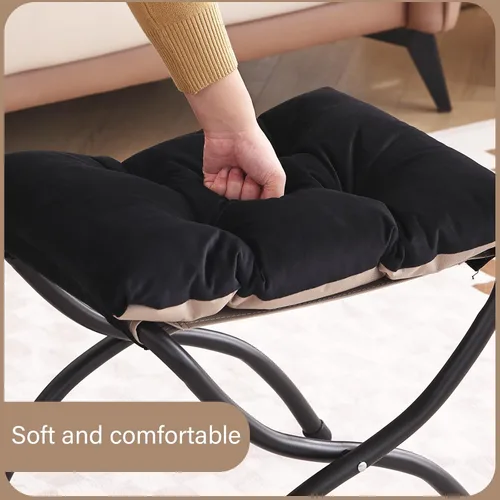 Vista 9 de LITA Taburete reposapiés tapizado plegable, moderno y pequeño otomano portátil con cojín de algodón grueso desmontable acolchado con marco de metal