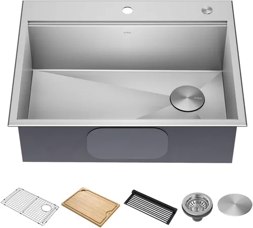Vista 20 de KRAUS Kore KWT321-15 - Fregadero de cocina o bar con estación de trabajo, 15 pulgadas, montaje directo, cuenco individual, de acero inoxidable