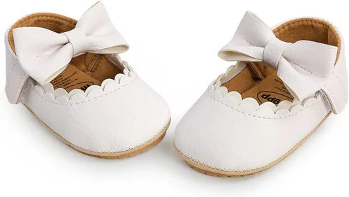 Vista 5 de WILLFUN Zapatos planos Mary Jane para bebé niña, diseño floral, vestido de princesa, zapatos de cuna antideslizantes para los primeros pasos