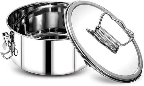 Vista 4 de Molde de flan con tapa, juego de olla a presión de acero inoxidable con mango de fácil elevación, olla a presión eficaz, Flanera Flan Maker