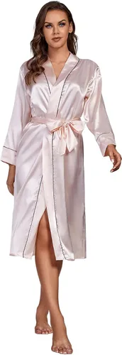 Vista 5 de LYANER Bata de baño de satén para mujer, kimono, dama de honor, novia, boda, fiesta, bata larga