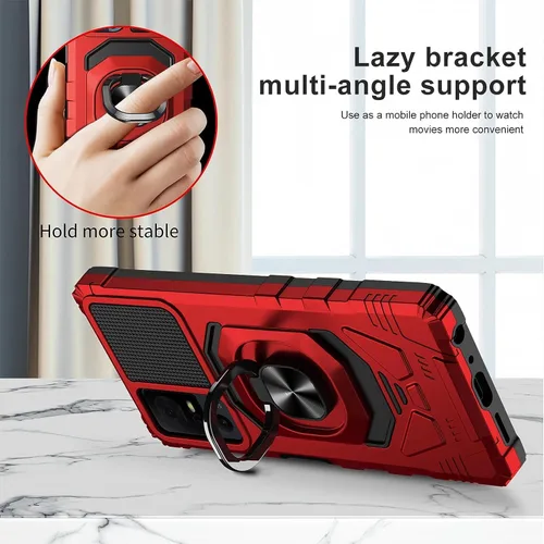 Vista 4 de TJS - Carcasa para TCL 40 XL y T608DL, diseño de Jitterbug Smart4 (rojo) with Tempered Glass Screen Protector Metal Ring Magnetic Support