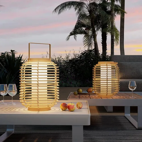 Vista 16 de Solar Yard Lámpara de pie para exteriores, luces de patio, farol con energía solar, resistente a la intemperie, luces de mimbre para terraza