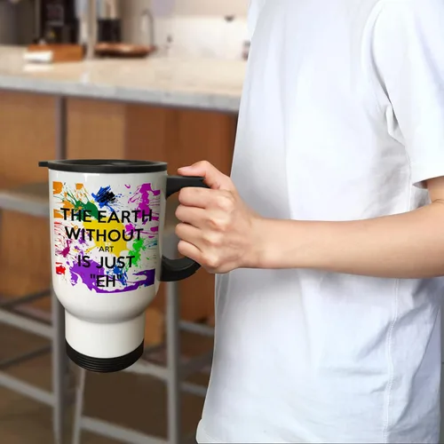 Vista 2 de 3dRose evadane – Funny Quotes – La Tierra sin Arte es sólo EH – Taza de viaje, Blanco