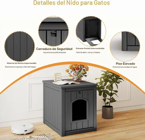 Vista 5 de VIXZEN Casa para gatos al aire libre resistente a la intemperie, diseño de mesa auxiliar multifuncional, casas para gatos con garra para gatos al