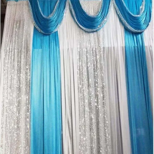 Vista 4 de Cortinas de tela de seda para decoración de escenario de boda, cortinas de fiesta con festón para bodas, cumpleaños, eventos