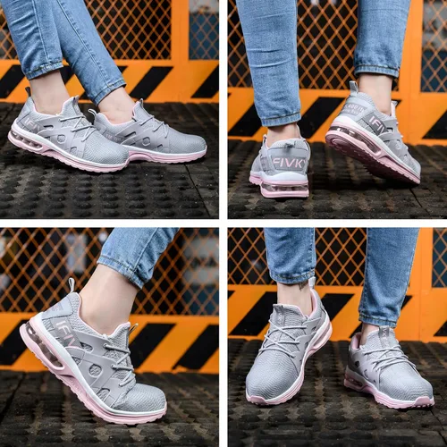 Vista 6 de Ifivky Zapatos de punta de acero para mujer, ligeros, transpirables, zapatos de trabajo cómodos, a prueba de pinchazos, antideslizantes, zapatos