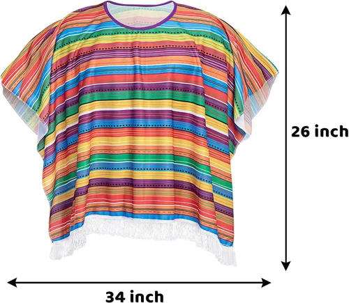 Vista 5 de JOYIN Disfraz de Poncho Serape de Cinco de Mayo para adultos y niños evento de fiesta diversión temática colorida y celebraciones festivas recuerdo