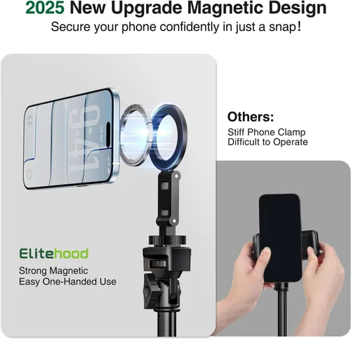 Vista 2 de elitehood Magsafe Adaptador de montaje de trípode con tornillo de 1/4 pulgadas y zapata caliente, soporte de trípode ligero y compacto para teléfono