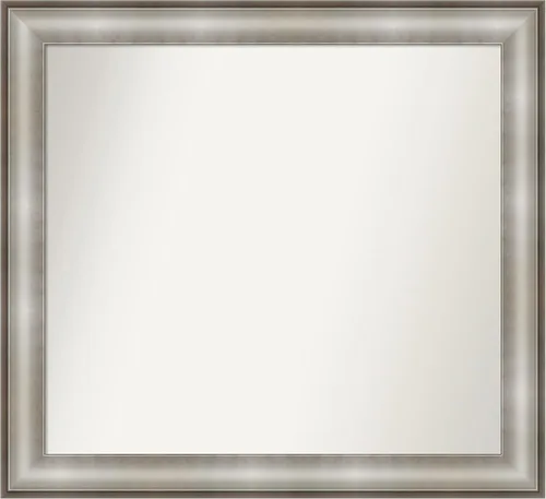 Vista 258 de Amanti Art Espejo de baño plateado para sobre el fregadero, 28 x 37 pulgadas, elegante espejo rectangular de peltre cepillado, marco de madera