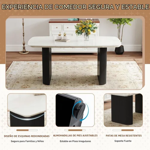 Vista 5 de Juego de mesa de comedor blanco Ebullient para 4, juego de mesa de comedor ovalada de mármol de 67' con 4 sillas de metal, parte superior de grano