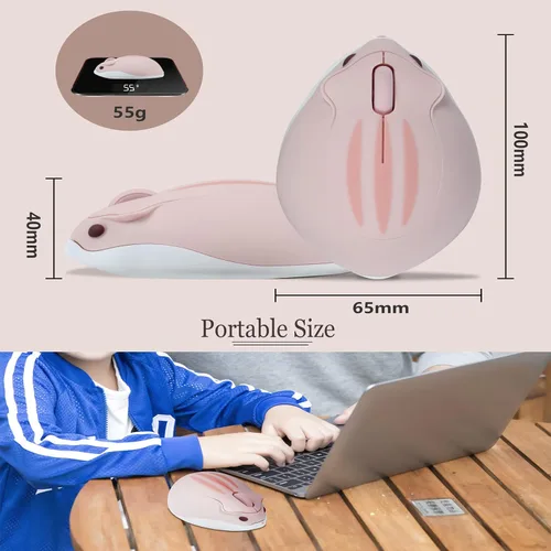 Vista 5 de Ratón Bluetooth, mouse inalámbrico con forma de hámster de animal lindo, mouse ergonómico inalámbrico con regalo, 1 clip de cable