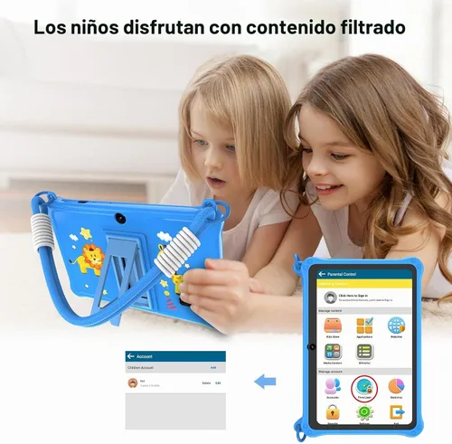 Vista 4 de PRITOM Tablet infantil de 7 pulgadas con cordón, tableta Android 13 de 32 GB con WiFi, cámara dual, educación, juegos, software para niños Azul