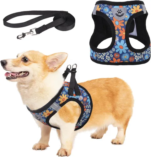 Vista 15 de Arnés de malla suave para cachorros – Juego de arnés y correa para perros pequeños, ajustable y cómodo chaleco reflectante acolchado para cachorros