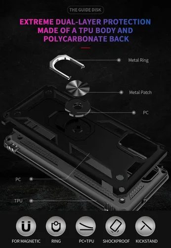Vista 3 de Funda A71 5G para Samsung Galaxy A71 5G, con anillo de soporte, soporte ajustable, grado militar, protección resistente, a prueba de golpes, Negro