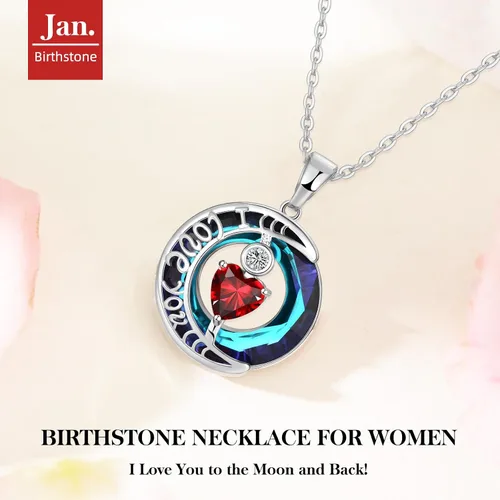 Vista 16 de Collares de cristal para mujer, regalos para aniversario de esposa, regalos de cumpleaños para mujeres, collar de zafiro azul con la frase "I Love