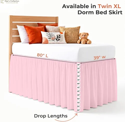 Vista 81 de Dorm Ruffle Twin XL 28" Drop Extra Long BedSkirt, Premium Brushed Microfiber Tailored Drop, Put On Elastic Long Dust Ruffle, Split Corner, Bedroom