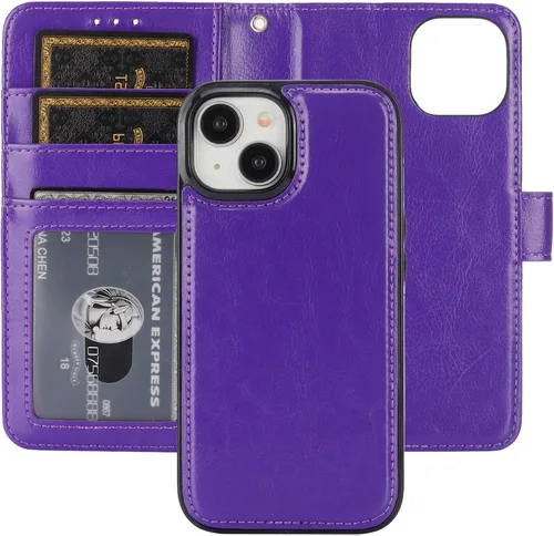 Vista 18 de Bocasal Funda tipo cartera desmontable para iPhone 15 con bloqueo RFID, ranuras para tarjetas, soporte de cuero PU premium, soporte magnético tipo