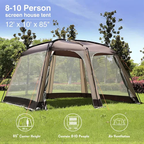 Vista 6 de EVER ADVANCED Tienda de campaña de 12' x 10' con casa de malla, toldo con malla para 8-10 personas, protección solar para acampar