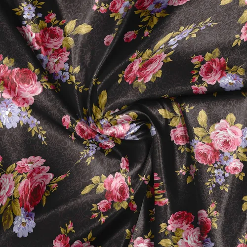 Vista 4 de Ambesonne Tela rosa de The Yard, patrón con ramillete y ramos antiguos femeninos inspirados en flores, tela de satén decorativa para textiles