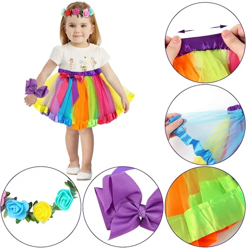 Vista 2 de Koogel 4 tutú para niñas de 2 a 5 años, tutú de 2 capas a lunares, multicolor 2