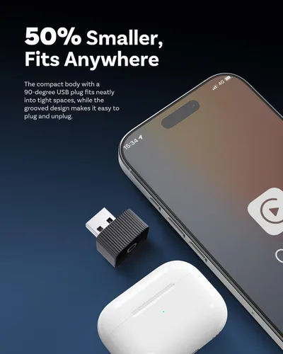 Vista 6 de Ottocast Mini Cube 3.0 Adaptador Inalámbrico CarPlay y Android Auto 2026 – Enchufe y Reproduce, Rápida Reconexión Automática (Negro)