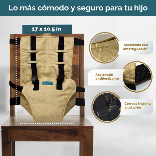 Vista 5 de Silla alta portátil para bebé para viajes Trona de viaje esencial Arnés para silla de bebé